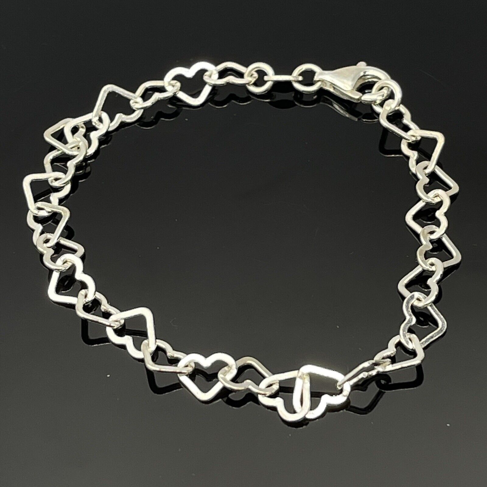 Otc Italy 925 Sterling Silver Intertwined Open Heart Links Bracelet Sz 6.5